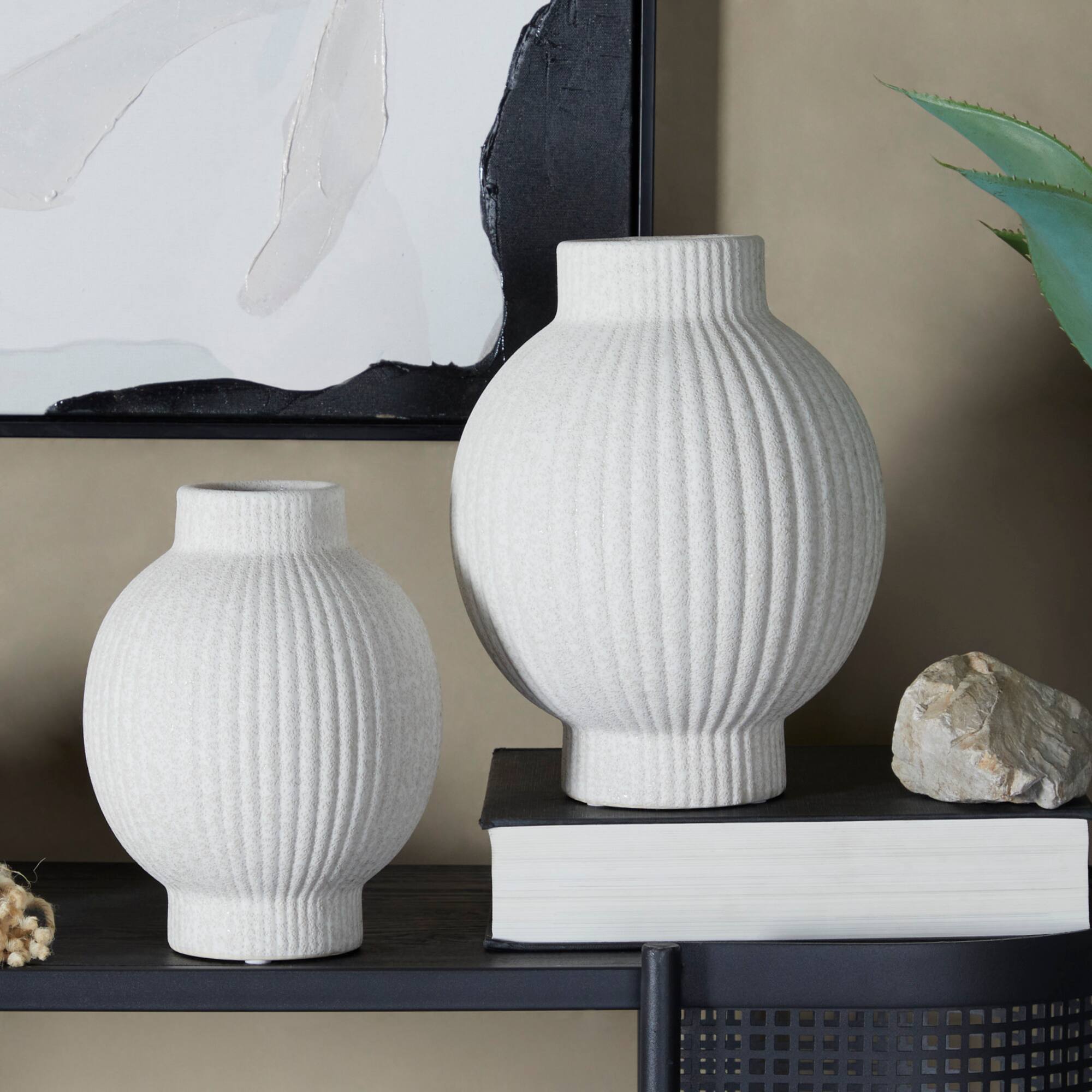 CosmoLiving by Cosmopolitan Ceramic Ribbed Vase Set of 2 11